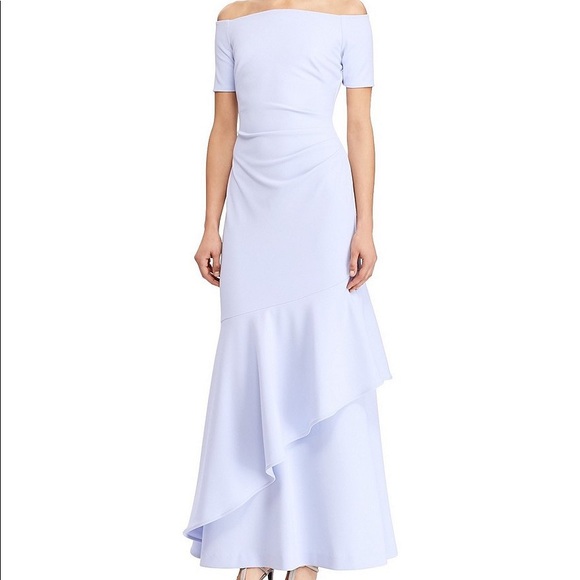Ralph Lauren Woman Off-Shoulder Crepe Lilac Dress - Picture 1 of 3